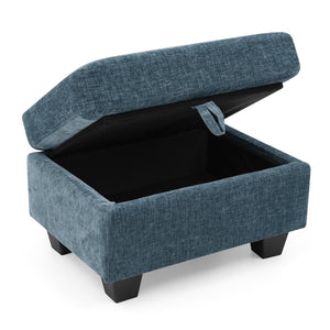 English Elm Single Chenille Manual Recliner with Usb Port Hidden Storage Ottoman and Cup Holders Blue W487P423651