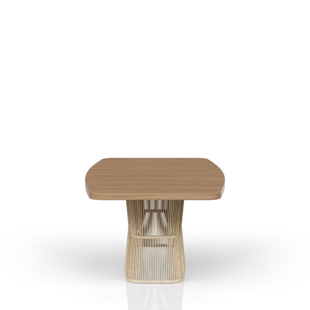 English Elm Dining Table Toffe Rope Base Beige Solid Wood & MDF 18" Leaf Expands to 98" Oak Veneer, Transitional Design B2699S00079