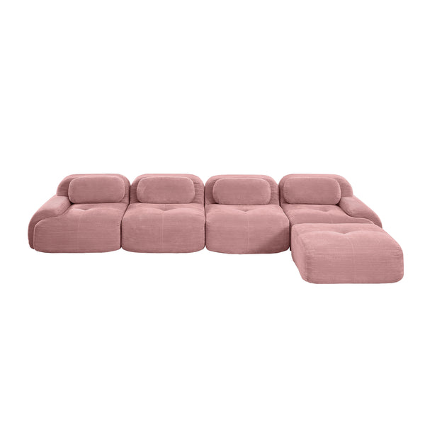 English Elm 4-seat Corduroy Modular Sectional with Wide Armrests and Chaise for Living Rooms W714S01411