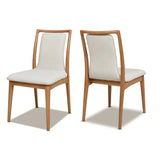 English Elm Scandi Upholstered Natural Light Brown Wood Dining Chair, Set Of 2, White Pepper Stain Resistant High Performance Polyester