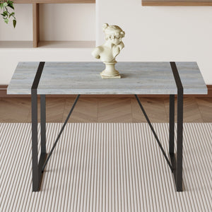 English Elm Industrial Rectangular MDF Light Gray Patterned Dining Table for 4-6 with 1.5" Top & Sturdy Black Metal Legs W1151P209828