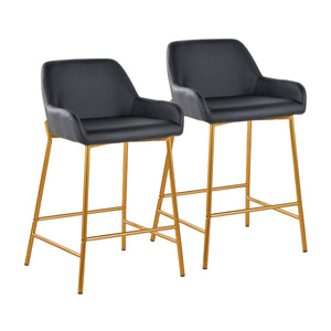 English Elm Fixed-height Industrial Counter Stools Tufted Faux Leather Black Metal Set of 2 B202S02144