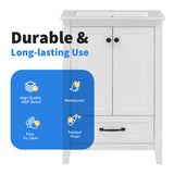 English Elm 24" Bathroom Vanity With Sink, Bathroom Vanity Cabinet With One Drawer and Doors, Solid Wood and Mdf, White