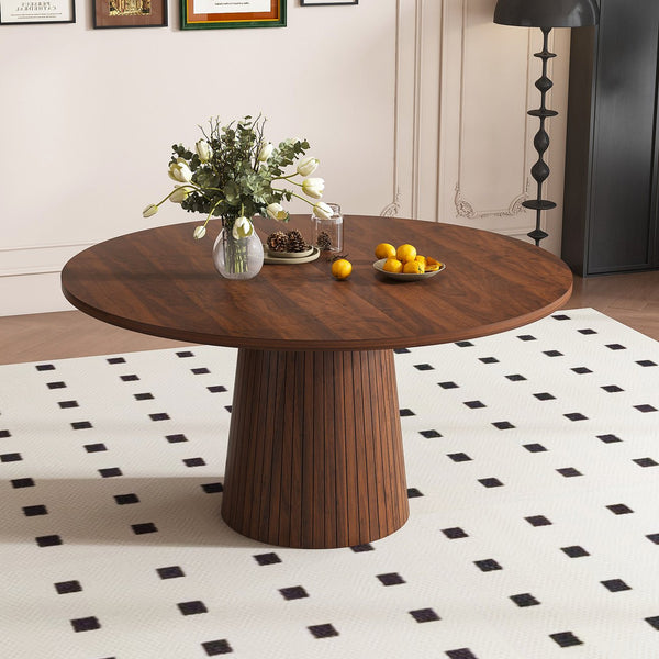 English Elm 47 Inch Round Marble Veneer Mdf Dining Table Seats Four with Slim Wood Strip Base Walnut W2700P404637