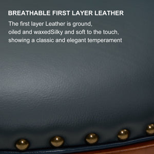 English Elm Counter Cow Top Leather Wooden Bar Stool with Back, 360° Swivel, Adjustable Height, Blue Finish W2195P331499