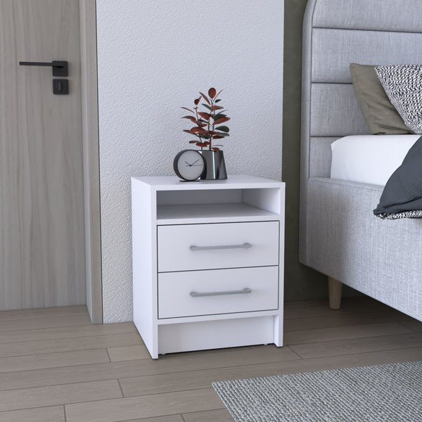 English Elm Greter Two-Drawer Nightstand with Open Shelf, Compact 24" Height, Modern Scratch-Resistant Top and Ample Storage White 28 L x 20.5 W x 5.5 H B200P240255