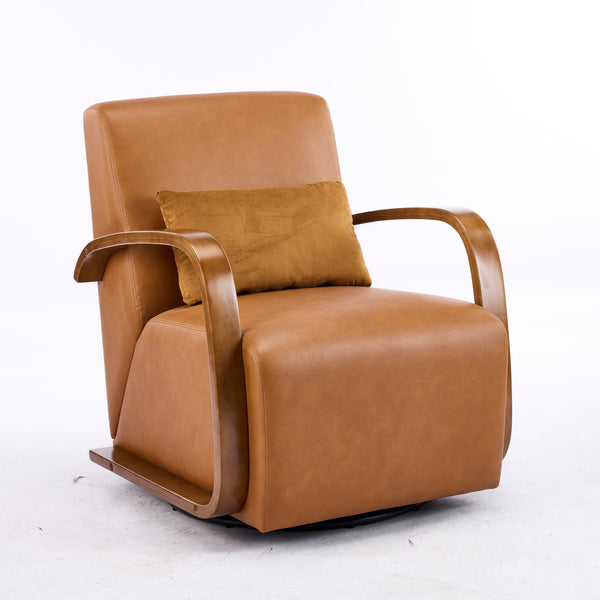 English Elm single-person ergonomic swivel leisure sofa chair in antique brown faux leather with casters and lumbar support W3248P354244