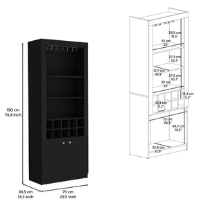 English Elm Cabinet Black 4-Tier Wine & Liquor Storage with Stemware Rack, 15-Bottle Cubbies, 4 Shelves, Tall B097P221378