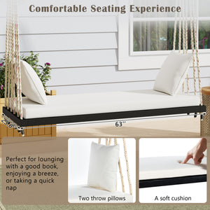 English Elm TOPMAX Acacia Wood Patio Swing Chair with Cushion & Pillows, 63" Comfortable Seat, 400lb Capacity Black N717P210136B
