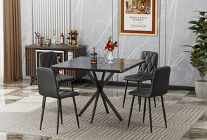 English Elm Square Mid Century Dining Table with Faux Marble Top, Waterproof Scratch-Resistant MDF Surface, Durable Iron Frame for Compact Kitchens and Stylish Small Dining Rooms Black W578P242962