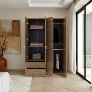 English Elm Bosko Three Door Wardrobe Armoire with Drawers Hanging Rod Black Wengue Finish B097S00238