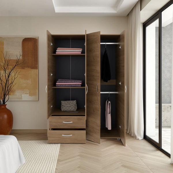 English Elm Bosko Three Door Wardrobe Armoire with Drawers Hanging Rod Black Wengue Finish B097S00238