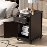 End Table with Solid Wood Legs, USB Ports, Storage Cabinet, Drawer - Antique Espresso