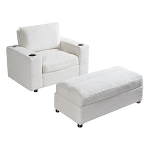 English Elm Christopher Knight Home® - 42.8" Oversized Chaise Lounge with Storage Ottoman, Corduroy Upholstery, USB Port & Cup Holders for Cozy Living Space Beige N765P350851W