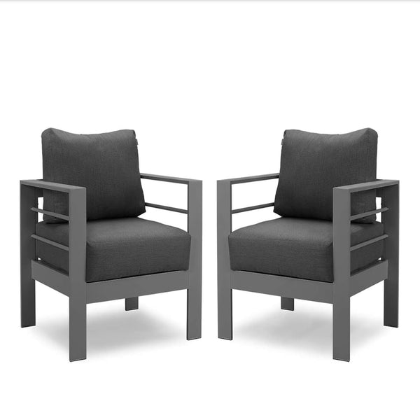 English Elm 4-piece Aluminum Outdoor Conversation Set with Rust-proof Matte Frame and Wpc Coffee Table Dark Grey B082S00090