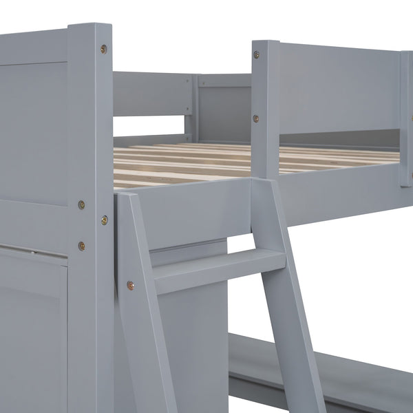 English Elm Full Size Loft Bed with Built-in Desk and Shelving for Kids or Teen Bedrooms LT000802AAE