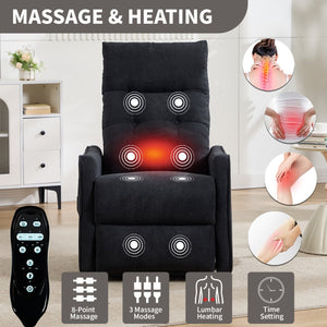 English Elm Beige Chenille Power Lift Recliner with Massage Heat and Usb for Senior Comfort Black W1803P369081