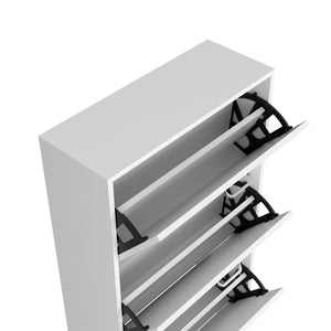 English Elm PIECES Slim Vertical Shoe Rack with 3 Flip-Down Compartments, Scratch-Resistant Melamine, Modern Organizer White 50 L x 24 W x 6 H B128P387073