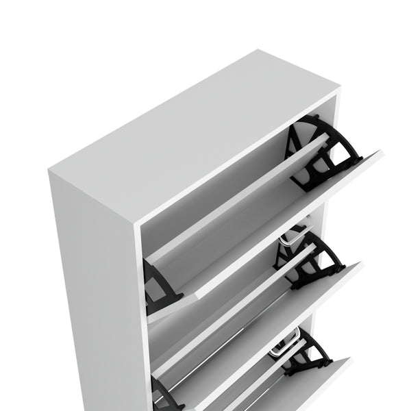 English Elm PIECES Slim Vertical Shoe Rack with 3 Flip-Down Compartments, Scratch-Resistant Melamine, Modern Organizer White 50 L x 24 W x 6 H B128P387073
