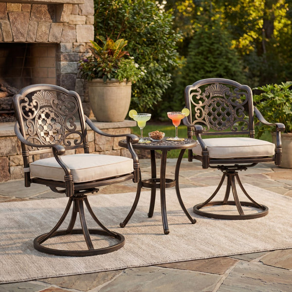 English Elm Maxwell Outdoor Cast Aluminum Swivel Chairs Weather Resistant Patio Set of Two N776P415132B
