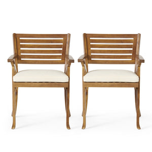 English Elm Helen Outdoor Acacia Hardwood Dining Chairs Curved Slat Back Patio Set of Two 54555.00TEA