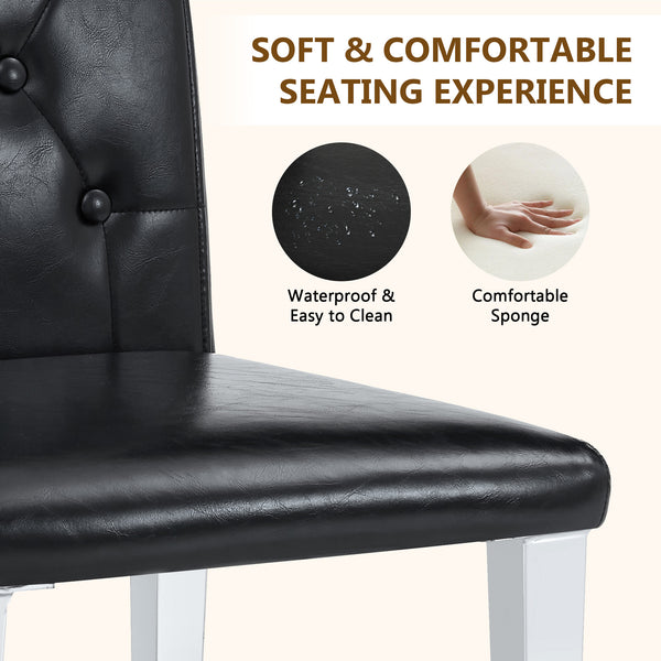 English Elm 4-pack PU dining chairs with ergonomic buckle backrest, gold metal legs, high-density sponge comfort Black+Silver W1151P295708