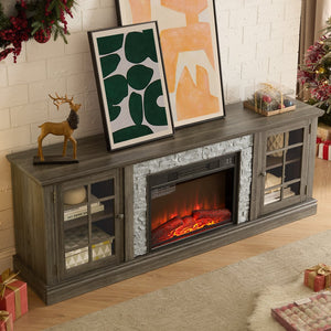 English Elm 70" Modern TV Stand with 23" Electric Fireplace, Faux Stone Mantel, Ample Storage & Cable Management Grey W2275S00024