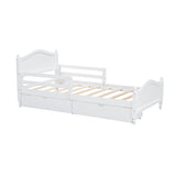 English Elm Twin Size Wood Platform Bed With Guardrails On Both Sides and Two Storage Drawers ,White