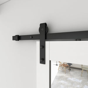 English Elm 30 in Matte Black Steel Sliding Barn Door Frosted Glass Privacy Panel with Hardware White B2763P483226