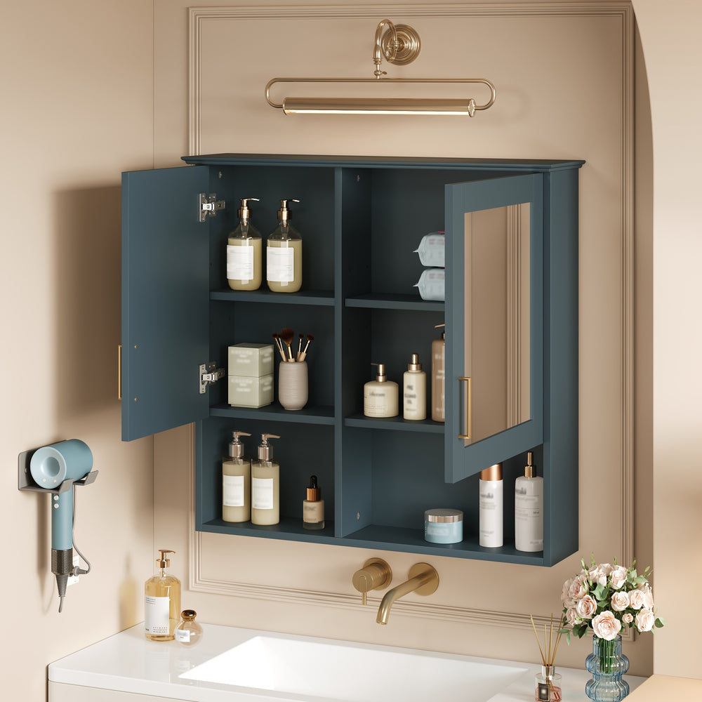 English Elm 2-in-1 Matte Wall Mounted Medicine Cabinet Soft Close Mirror Storage for Bathroom Vanity Blue N710P389456C