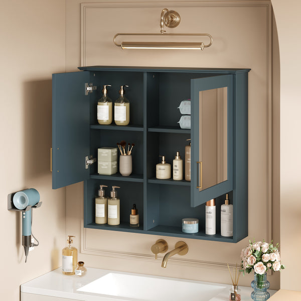 English Elm 2-in-1 Matte Wall Mounted Medicine Cabinet Soft Close Mirror Storage for Bathroom Vanity Blue N710P389456C