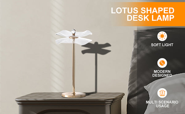 English Elm Led Acrylic Copper Gold Luminaire Table Lamp — 3W LED Lotus Shade, Mid-Century Modern Desk & Bedside B072P220152