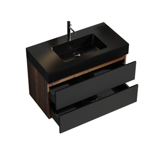 English Elm Grace 36" Walnut Bathroom Vanity With Matte Black Sink & Soft-Closing Drawers For Modern Elegance W1865S00087-GIGA