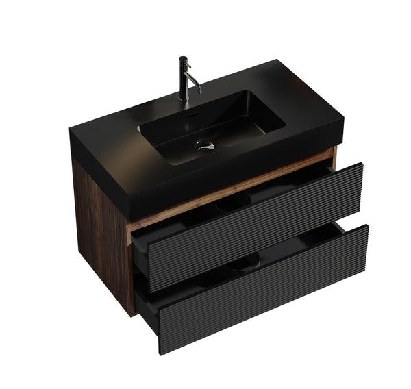 English Elm Grace 36" Walnut Bathroom Vanity With Matte Black Sink & Soft-Closing Drawers For Modern Elegance W1865S00087-GIGA