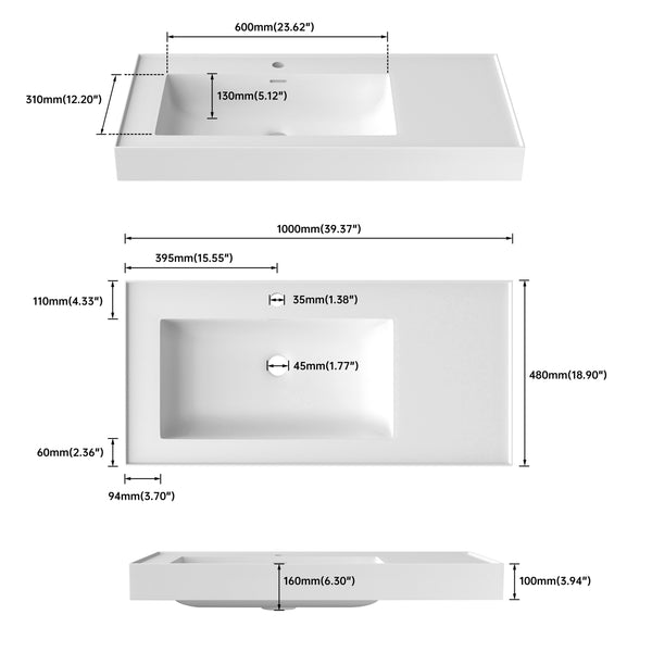 English Elm 39 Inch Solid Surface Wall Mount Bathroom Basin with Matte Finish Modern Design T3785P491208