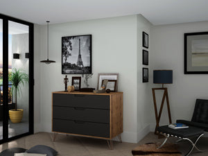 English Elm Rockefeller 35" Dresser with 3 Smooth-Glide Drawers, Metal Splayed Legs, TV-Ready Storage, Anti-Tip Grey B365P398134