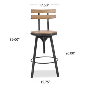 English Elm Christopher Knight Home® - METAL Rustic Barstool with Fir Wood Seat & Backrest, Adjustable 39–45" Height, Black Silver Frame 59330.00