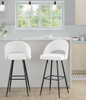 English Elm Fixed-height Metal Frame Barstools with Upholstered Seats and Geometric Footrest Set of 2 Black,Cream B202S01937