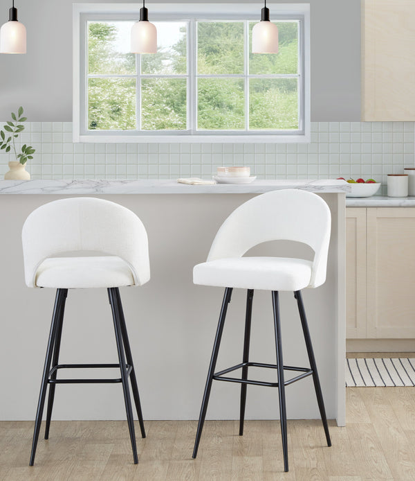 English Elm Fixed-height Metal Frame Barstools with Upholstered Seats and Geometric Footrest Set of 2 Black,Cream B202S01937