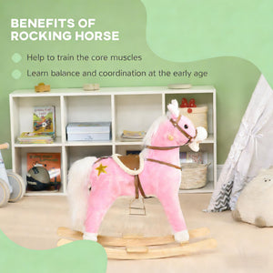 English Elm Rocking Horse Plush Ride on Toy with Music Soft Padded Body for Kids Playroom Fun T3971P442341