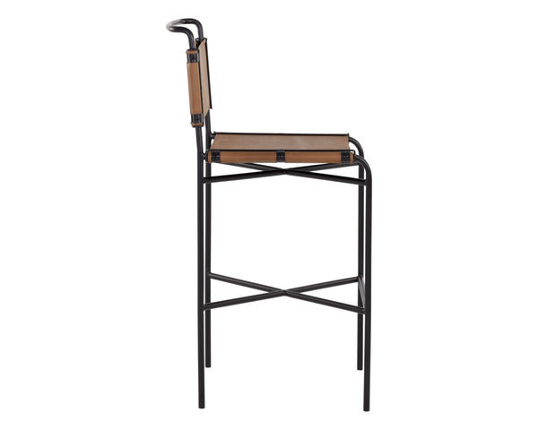 Sunpan CORRIGAN Barstool - Luxurious Cognac Leather with Matte Black Steel Base for Modern Elegance 109087