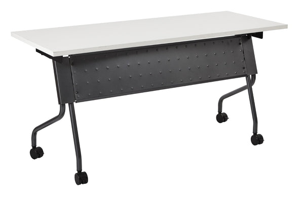 OSP Home Furnishings 5' Flip Top Nesting Training Table with Locking Casters for Classrooms and Offices White Titanium 84225TW