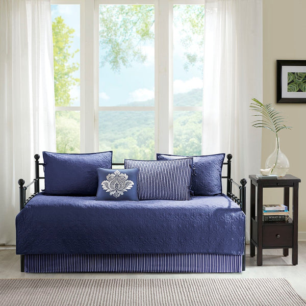 English Elm 6 Piece Reversible Daybed Cover Set with Quilted Stitch Texture, Antimicrobial Protection, Cottage Charm Navy 17.72 L x 15.75 W x 8.66 H B03597505