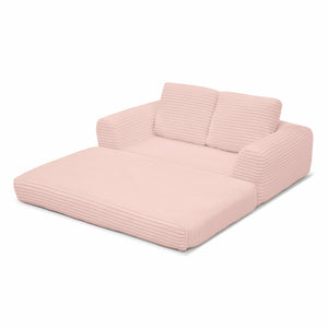 English Elm 2-in-1 Corduroy Futon Loveseat Sleeper Modular Floor Couch for Studio Living Rooms Pink W1117P415717