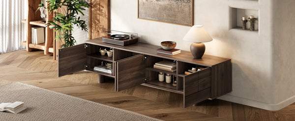 English Elm 78 Inch Low Profile Media Console with Pine Legs Soft Close Doors for Living Room N710P429519Q