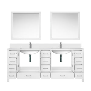 English Elm White Double Bath Vanity 84" W x 22" D with Scratch-Resistant Cultured Marble Top, Chrome Faucet & 34" Mirror B2731S01113