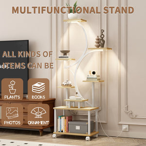English Elm Plant Stand with Full Spectrum Grow Lights 8 Tier S Shaped Iron Corner Display Rack White+Natural W2641P446508