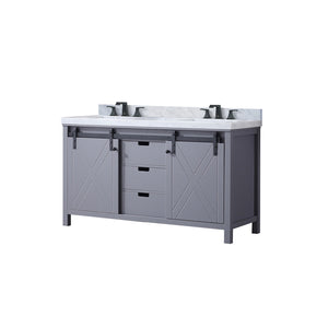English Elm Dark Grey Double Bath Vanity 60 in W x 22 in D with Carrara Marble Top, Matte Black Faucet, Soft-Close Storage B2731P260135