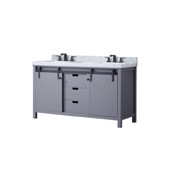 English Elm Dark Grey Double Bath Vanity 60 in W x 22 in D with Carrara Marble Top, Matte Black Faucet, Soft-Close Storage B2731P260135