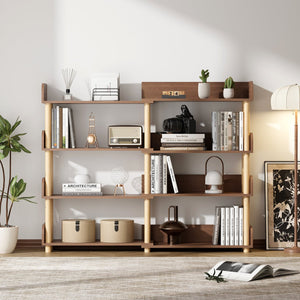 English Elm 4 Tier Retractable Rotatable Corner Bookcase – Walnut Wooden 4-Shelf Space-Saving Rack, Durable MDF & Solid Wood W1801P195686